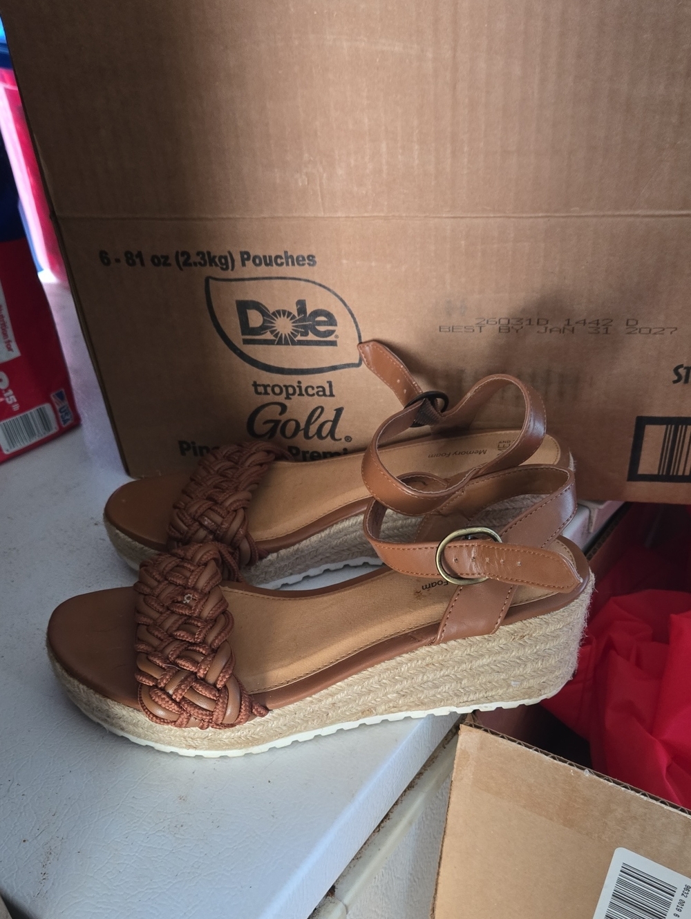 Time and Tru Tan Braided Espadrille Wedge Sandals